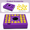 A purple timing box with a timer and 26 yellow graphic blocks for a shape matching puzzle game