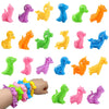A collection of colorful animal and dinosaur sensory stress bracelets for kids.