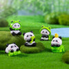 A set of adorable resin panda and frog figurines in various shades of green and white resting on a bright green textured surf