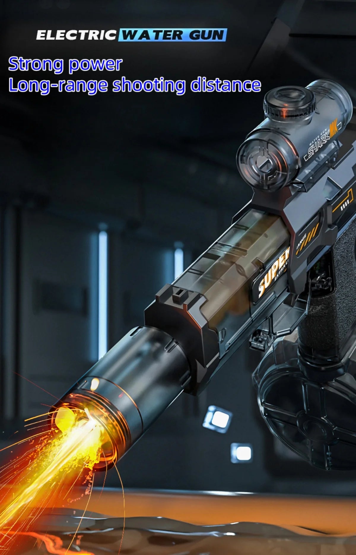 Electric Water Gun with Recoil and LED Flame Effects
