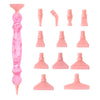 A pink Diamond Art pen kit showing a main body and twelve interchangeable tips arranged in a row.