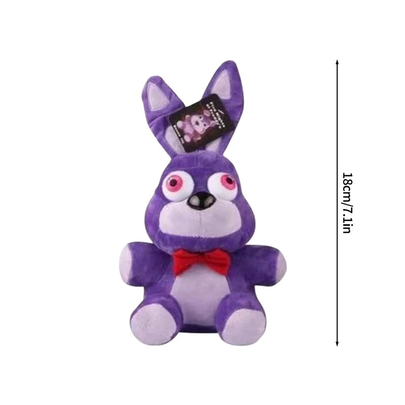 A set of mini building block figures of Five Nights at Freddy's Bonnie and friends characters in purple and pink.