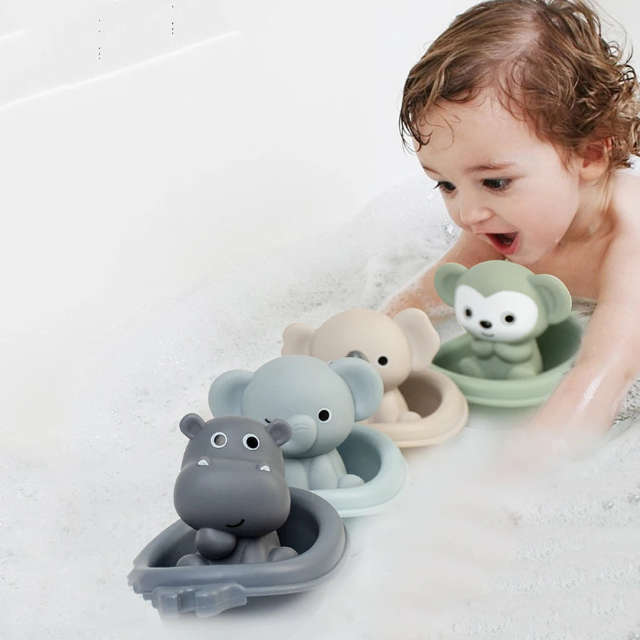 Silicone Animal Bath Toy Set with Floating Boats