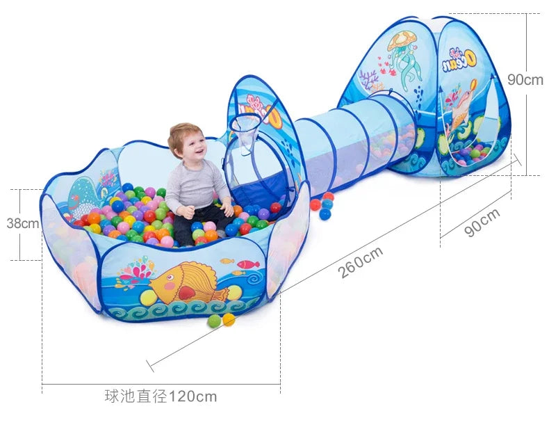 3-in-1 Kids Ball Pit Play Tent with Tunnel
