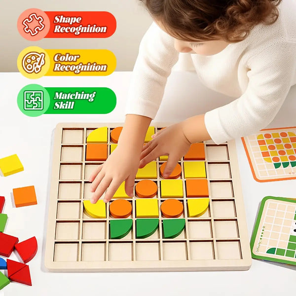 Wooden Mosaic Puzzle Set for Toddlers – Montessori Shape & Color Learning Toy