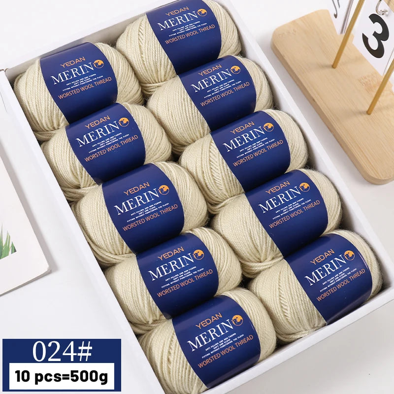 A box of YEDAN MERIN worsted wool thread yarn balls for knitting projects
