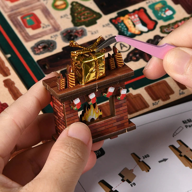 DIY Book Nook Kit – Christmas Shop Miniature Wooden Model with Lights