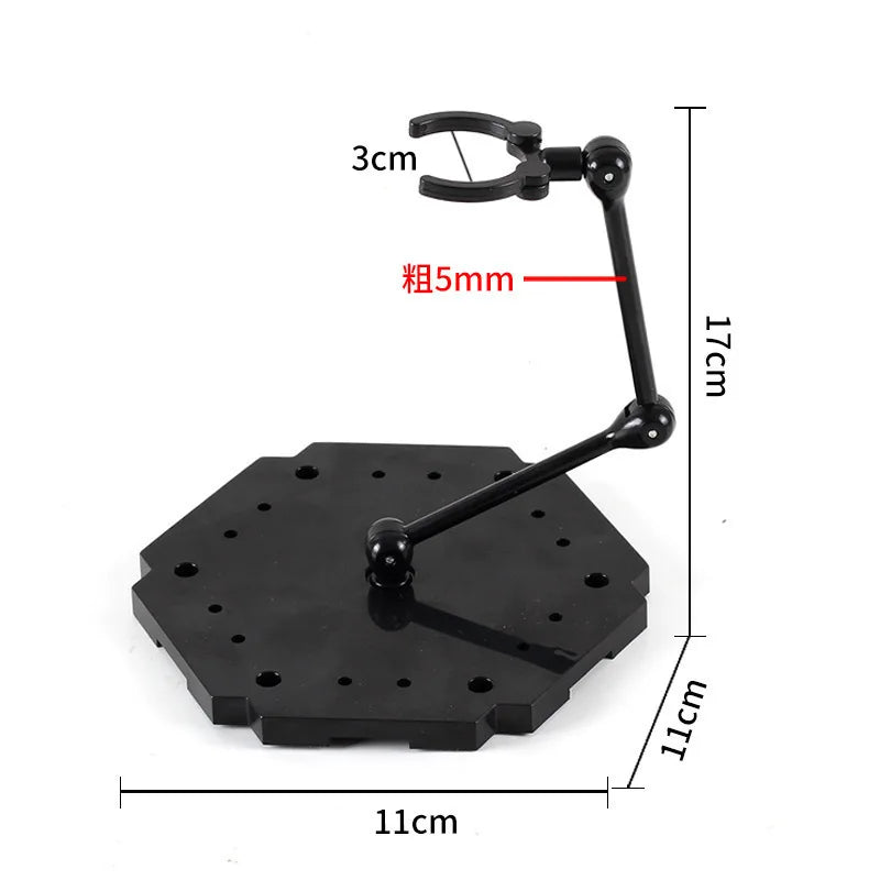 Black adjustable snake bone stand with a clamp for action figures and models