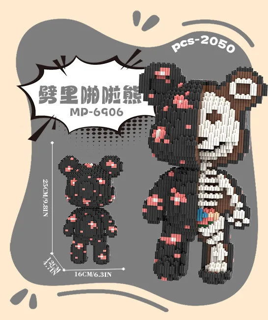 A set of brick art building blocks shaped like a bear bouquet, featuring black and white pieces.