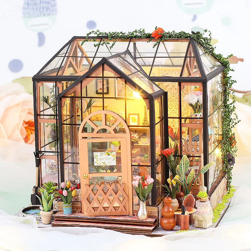 DIY Miniature Wooden Dollhouse Kit with LED Lights and Furniture