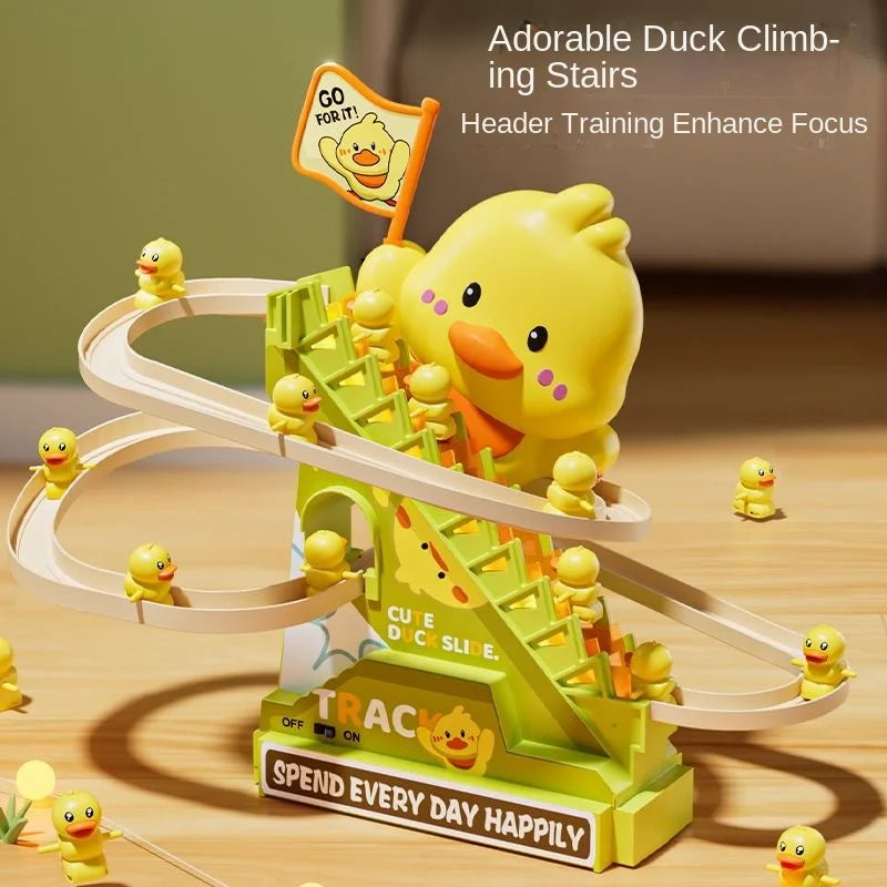 Interactive Climbing Duck Roller Coaster Toy with Lights and Music