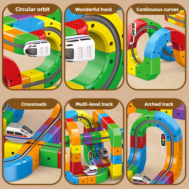 Magnetic Building Block Train Set with Electric Track