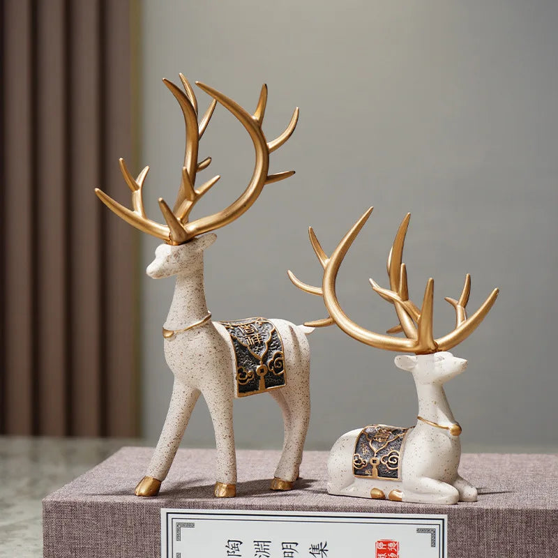 Set of 2 Resin Deer Figurines