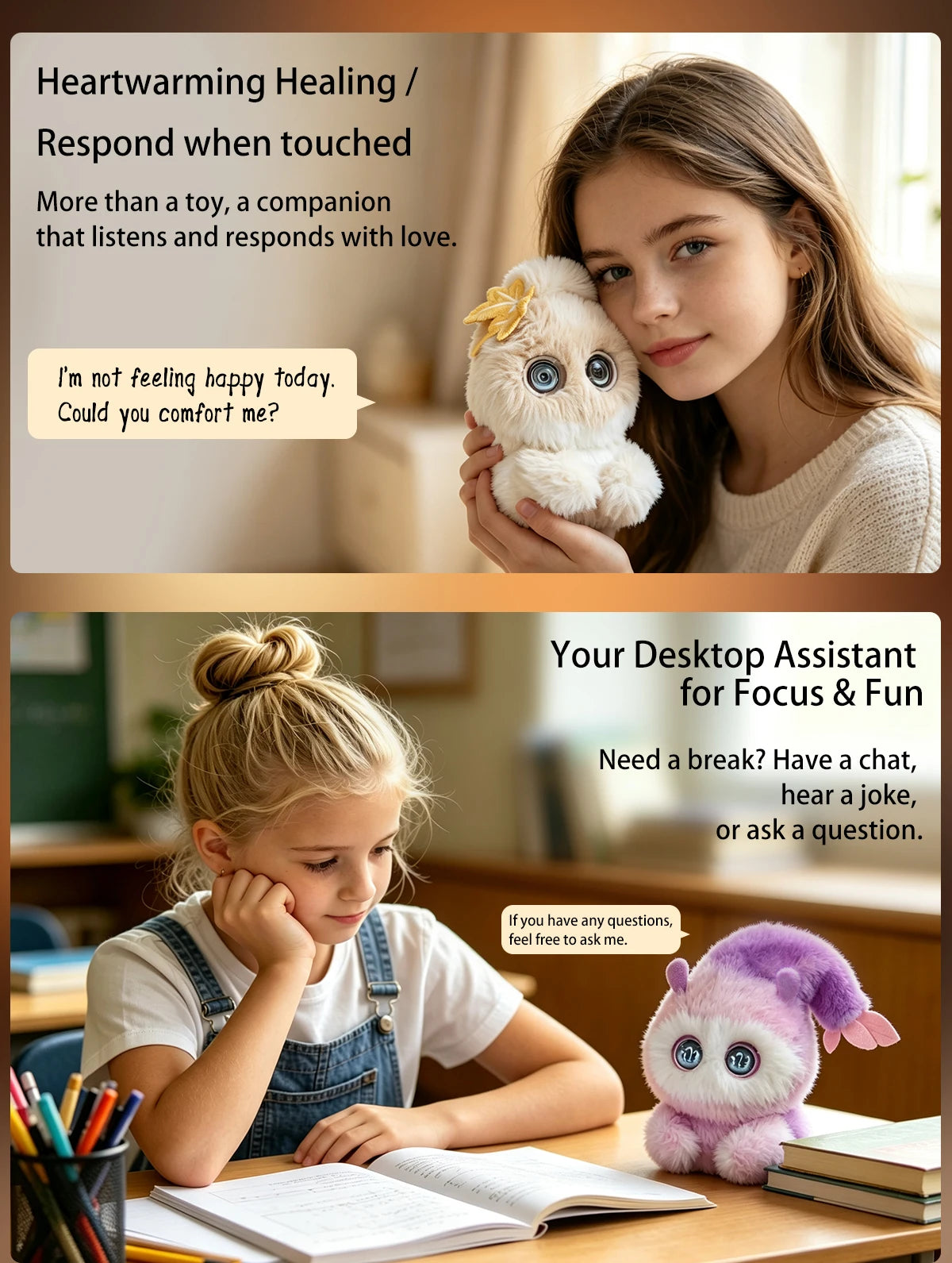 Interactive AI Plush Robot with LED Eyes & Voice Control