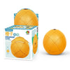 An orange fruit-shaped 3x3 puzzle cube for kids is shown next to its packaging box.