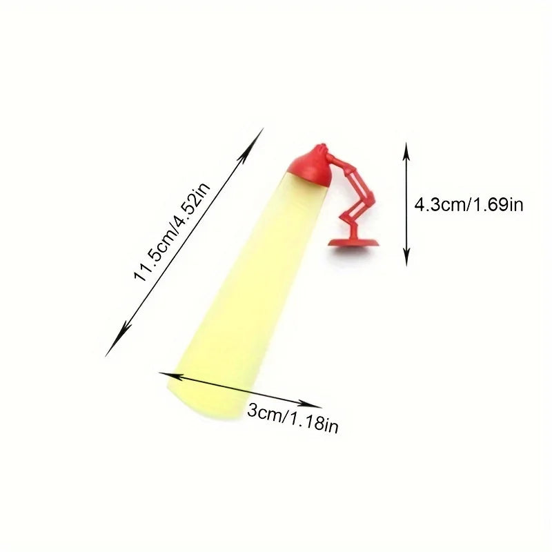Yellow cartoon desk lamp bookmark showing dimensions and scale.