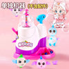 A pink and white balloon modeling kit featuring an inflator tool and several small, colorful balloons.