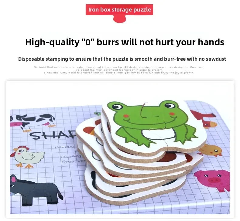 Montessori Wooden Animal Puzzle Set with Storage Box