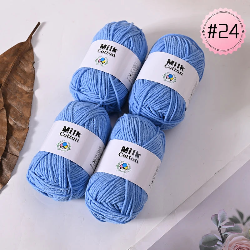 Soft Milk Cotton Yarn Value Pack - 4 Balls for Knitting & Crochet
