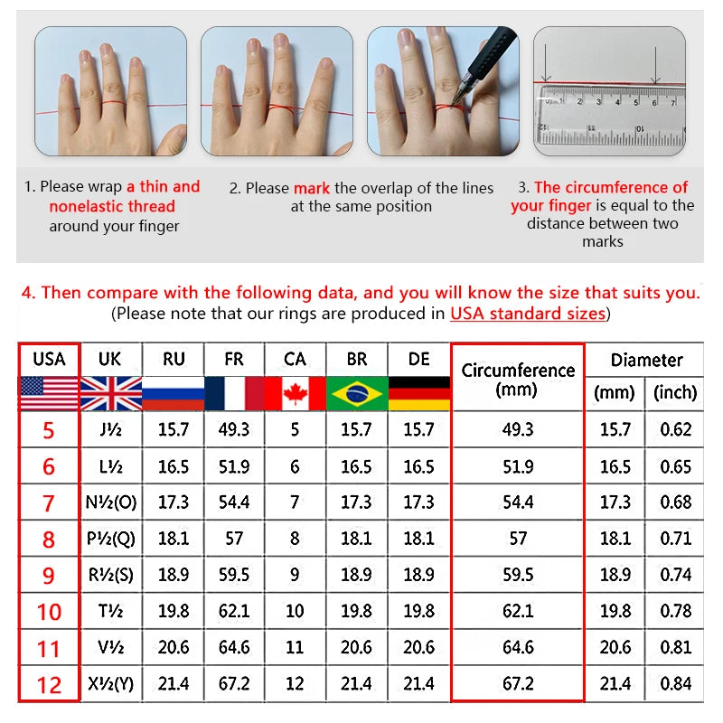 A table showing various finger sizes and corresponding circumference measurements for a Heart-Shaped Cubic Zirconia Ring.