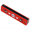 Red wooden harmonica with a black grille featuring paw prints and a panda face design