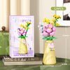 A set of 124 flower bouquet building blocks with a vase and flowers for DIY home decor