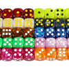 A set of ten marble effect acrylic D6 dice in various colors and patterns for tabletop gaming.