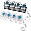 A set of nine clear LED fidget buttons packaged in a keychain holder.