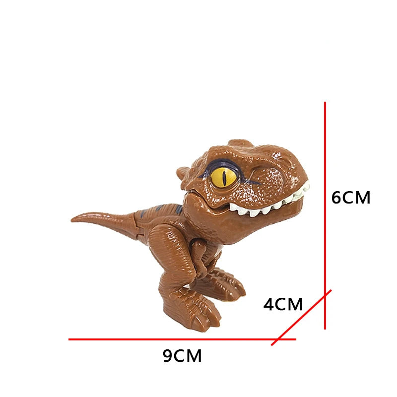 A brown finger dinosaur fidget toy with movable joints and a toothy mouth, shown from the side.