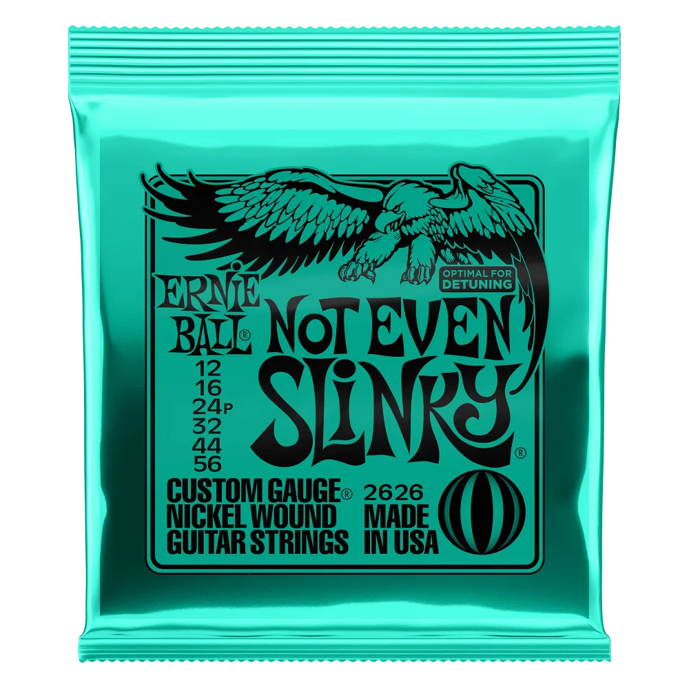 A package of Ernie Ball Slinky nickel wound electric guitar strings with an eagle logo on the label.