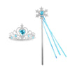 Silver crown and wand playset with a blue gemstone and sheer blue ribbons