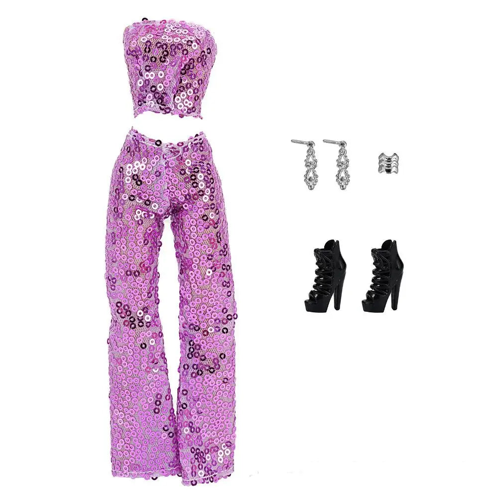 A set of sequin party trousers and matching top for fashion dolls