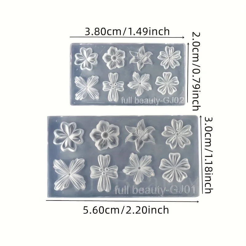 A set of silicone molds featuring various flower shapes for crafting and making
