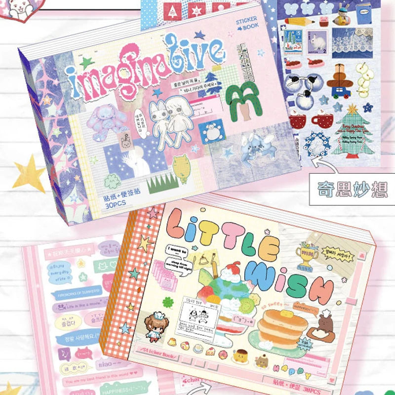 Korean Style Duplex Sticker Set (30 Sheets) for Scrapbooking & Journaling