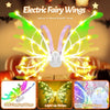 A set of glowing electric fairy wings featuring light up strips and a music player for dress-up.