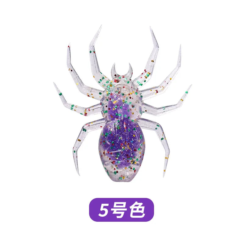 A purple and silver laser-reflective flexible fishing lure spider bait with glitter accents.