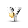 A sterling silver alphabet charm shaped like a 'Y' with a heart pendant.