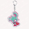 Acrylic keychain set featuring a cute, stylized green and pink rabbit character.