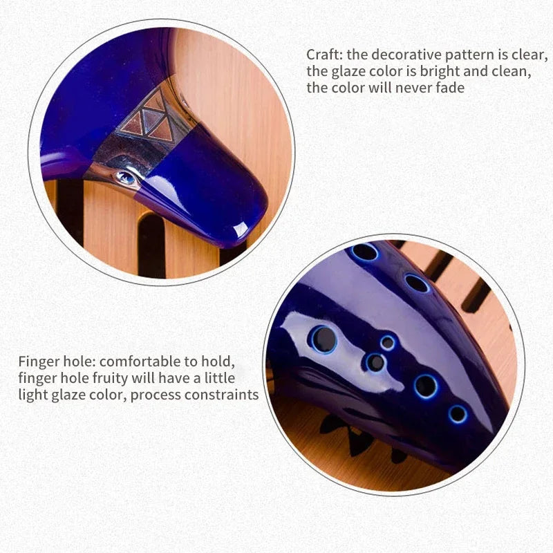 12-Hole Ceramic Ocarina in Alto C with Blue Glaze