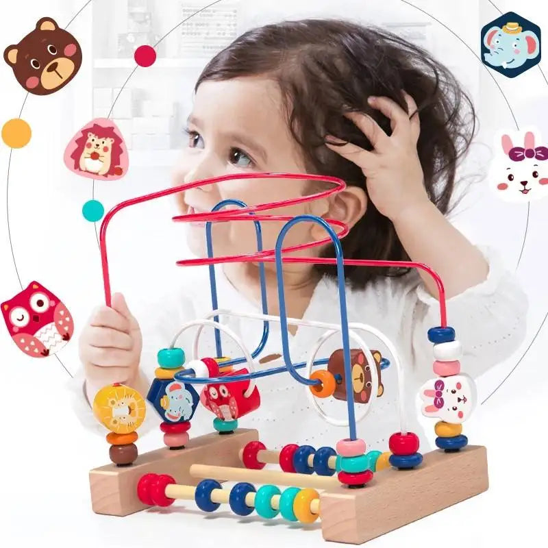 Wooden Bead Maze Roller Coaster Toy for Toddlers