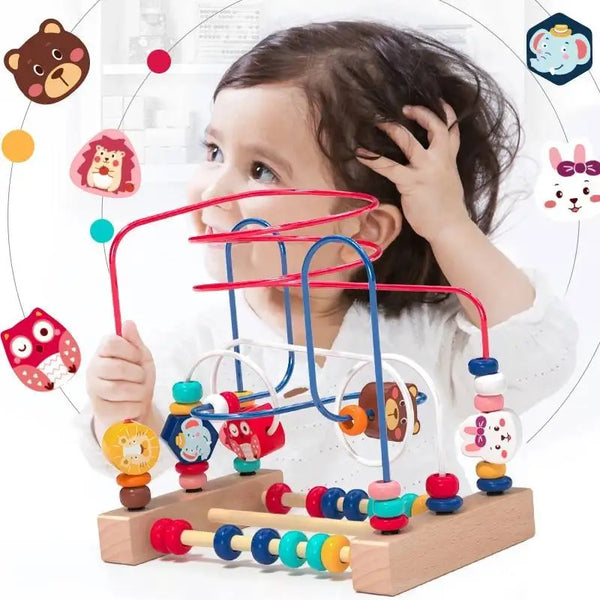 Wooden Bead Maze Roller Coaster Toy for Toddlers