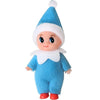 Adorable plush Christmas elf doll ornament wearing a blue hat and white beard