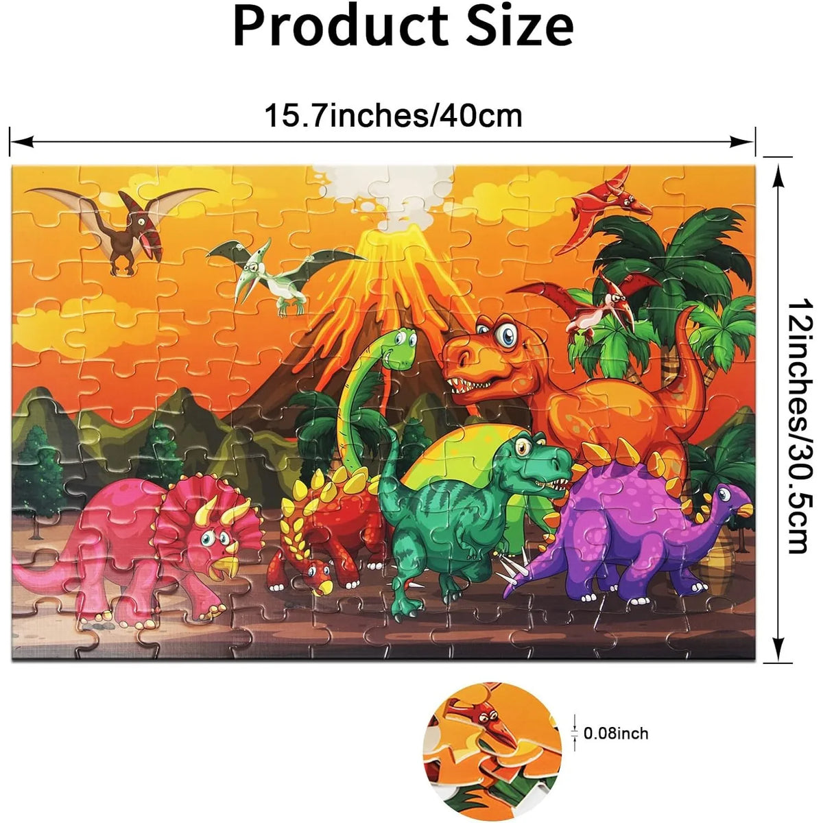 A jigsaw puzzle featuring various dinosaurs and prehistoric animals against a yellow background.