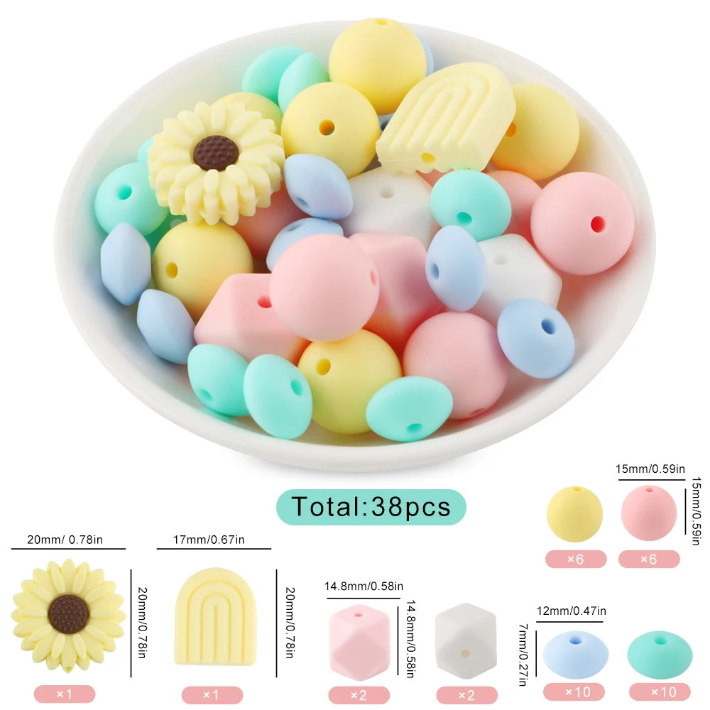 Silicone Focal Beads Set with Flower & Leaf Shapes for Jewelry Making