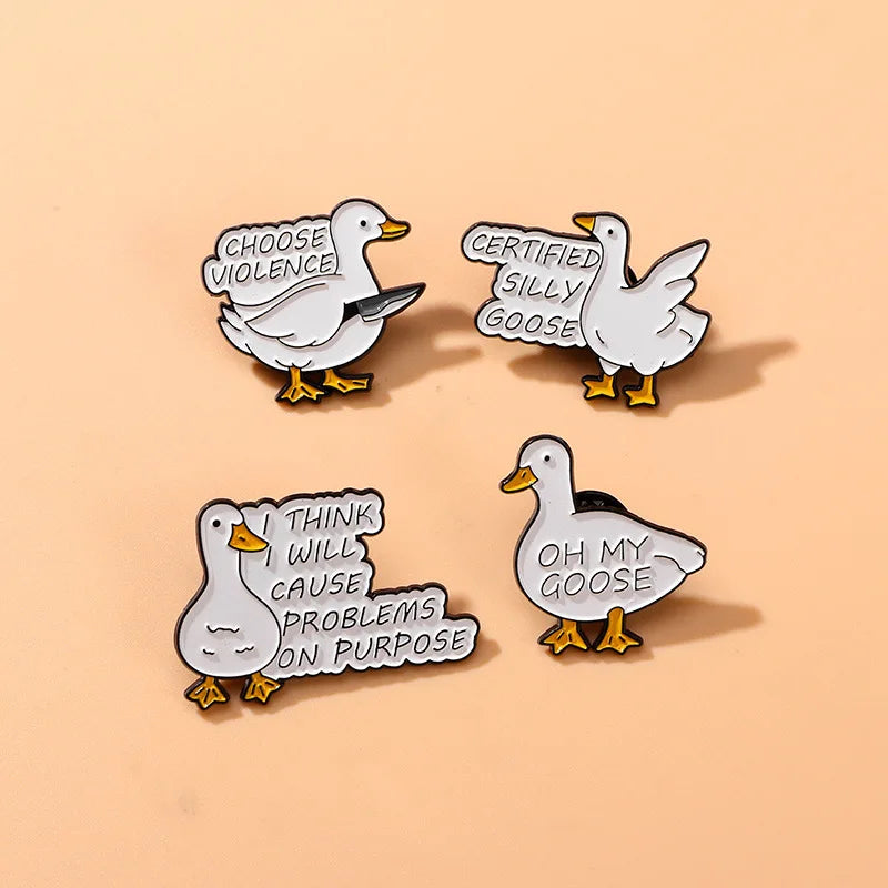 Cute Cartoon Goose Enamel Brooch Set (4-Pack)