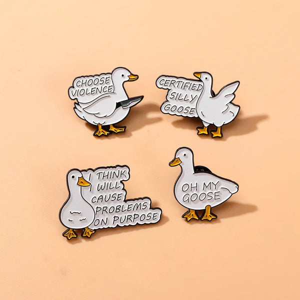 Cute Cartoon Goose Enamel Brooch Set (4-Pack)