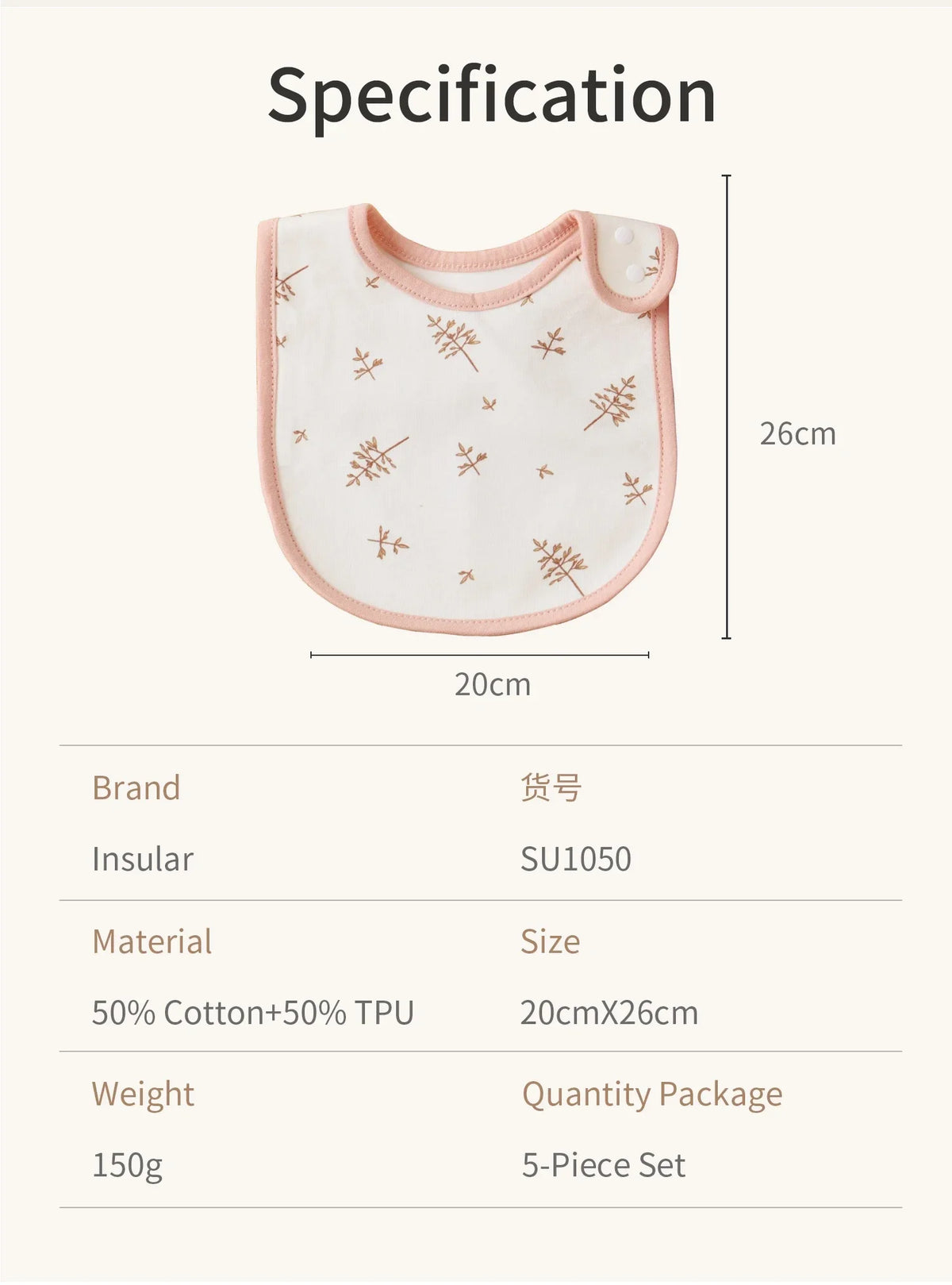 Soft Cotton Baby Bibs (5-Pack) with U-Shaped Catch-All Design