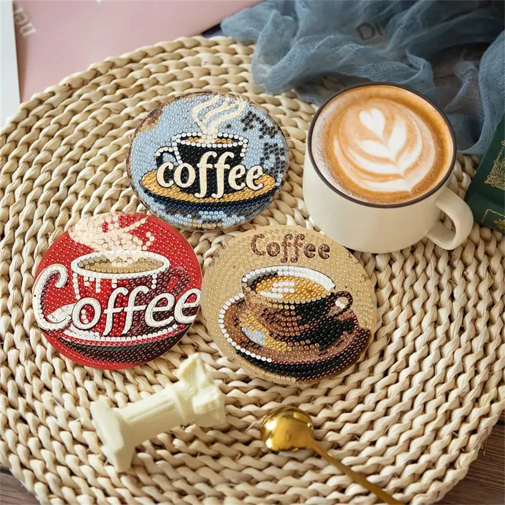 Sparkling Rhinestone Diamond Painting Coaster Set with Holder