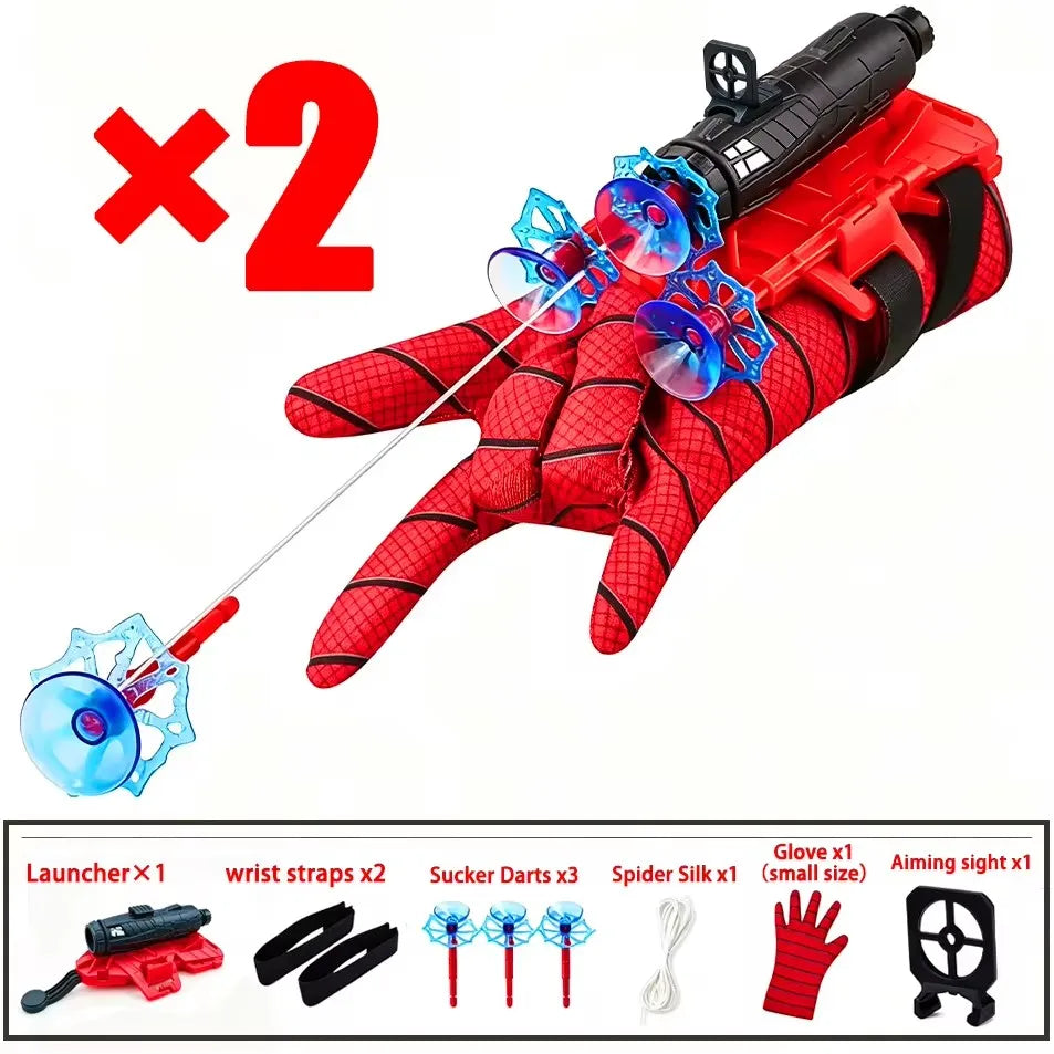 A set of superhero launcher wrist toys with suction cup darts and accessories shown for sale.