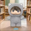 A plush blind box pendant shaped like a cat with dark hair and large eyes, covered in soft gray fur.